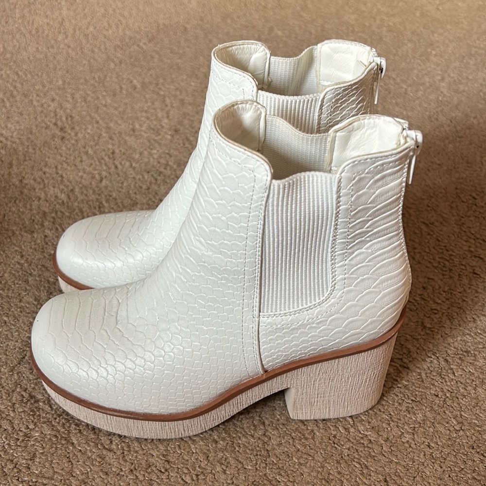White snake skin platform booties